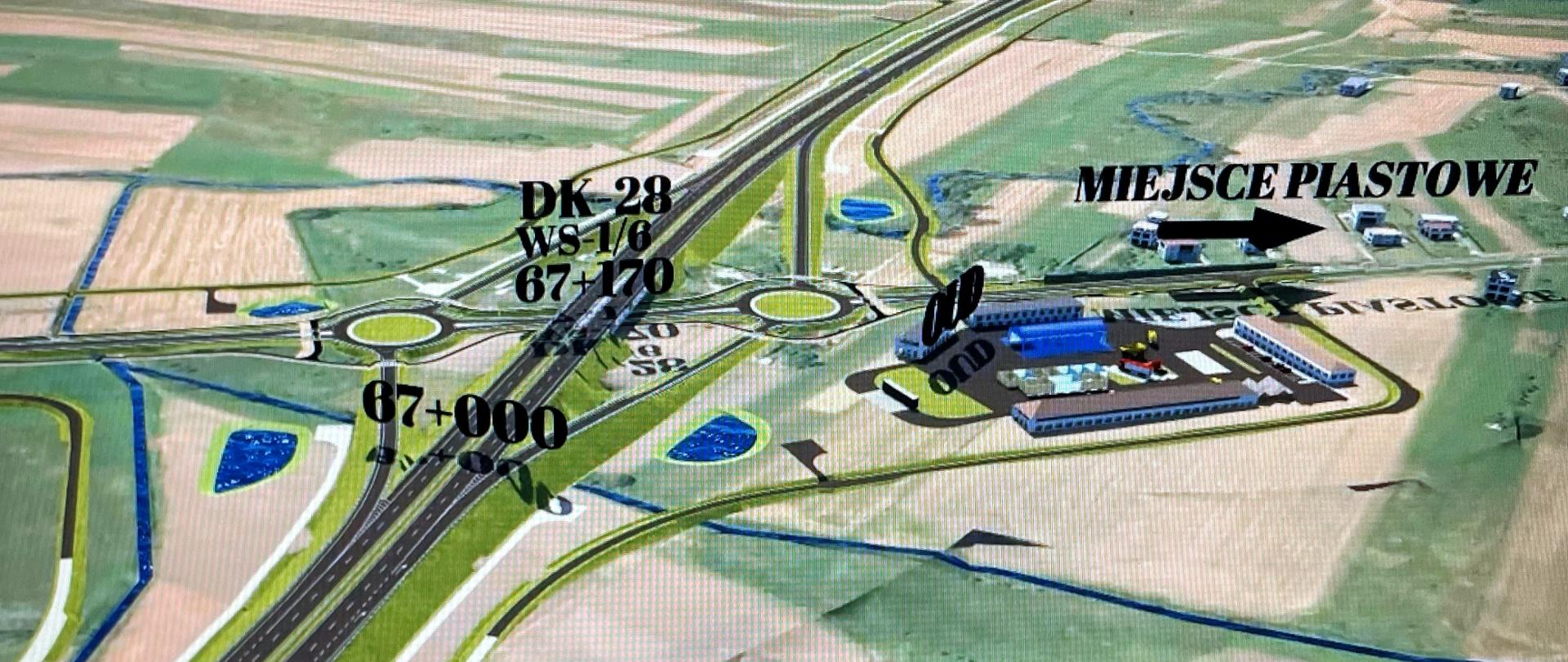 Widok na węzeł drogowy na S19