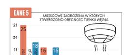 Statystyka interwencji w roku 2021 w powiecie radomszczańskim w formie kolorowych wykresów, kolumn, rysunków, słupków matematycznych z podziałem na różne dane.