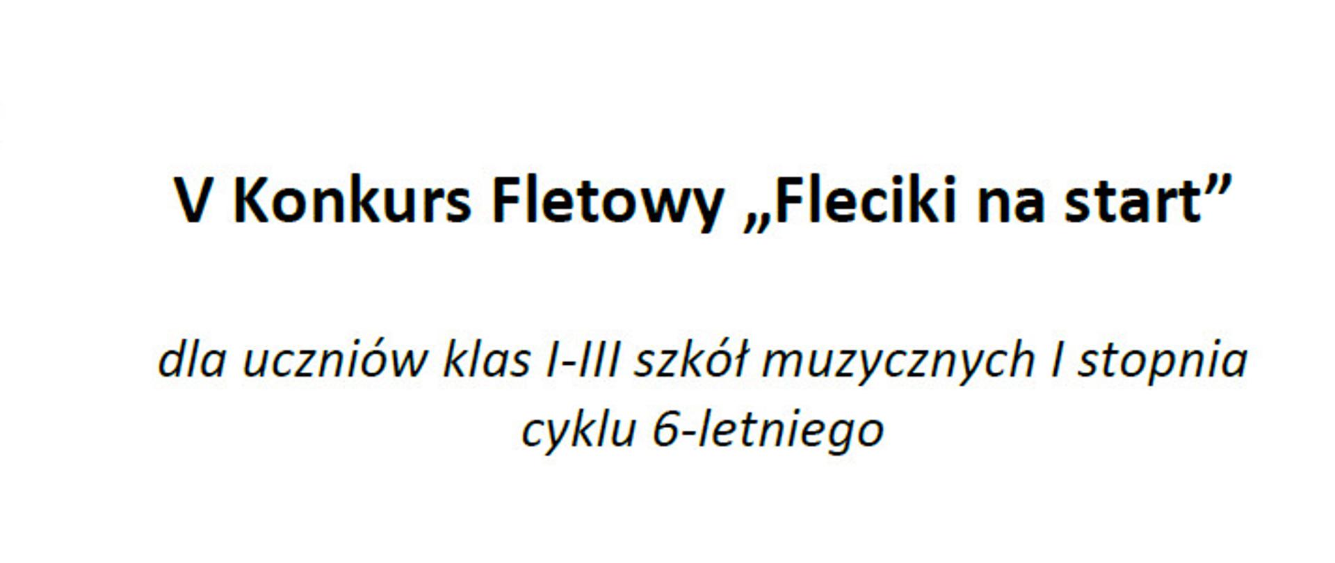 Grafika dziewczynki grającej na flecie i czarny napis "V Konkurs Fletowy "Fleciki Na start"