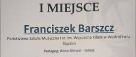 dyplom I miejsca dla Franciszka Barszcza w konkursie Co młodym w duszy gra