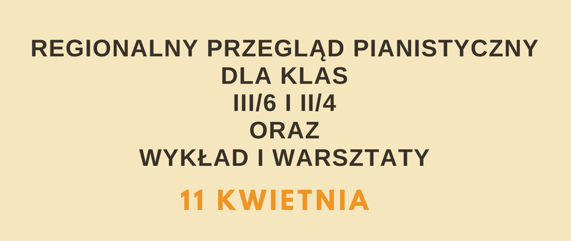 beżowe tło, czarne i pomarańczowe litery, czarno pomarańczowe nuty 