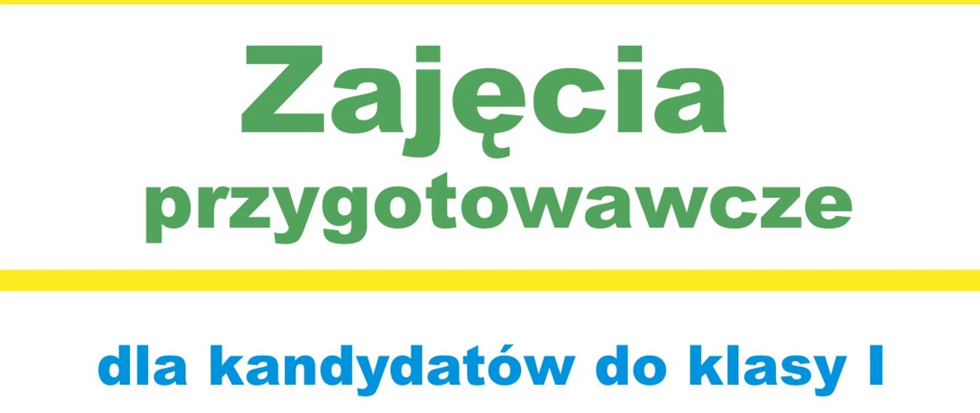 Plakat zajęć przygotowawczych dla kandydatów do 1 klasy. W tle logo szkoły oraz rysunki dzieci z instrumentami. Na żółtym tle informacje z numerem telefonu, datą i godziną zajęć.