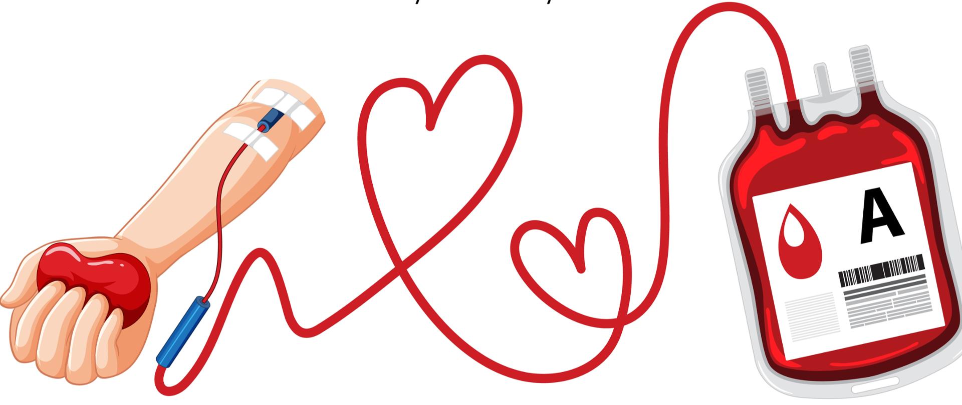 Blood donation symbol with hand and blood bag illustration