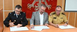 Prezes OSP Godów, Wójt Gminy Godów oraz Komendant Powiatowy PSP podpisują porozumienie
