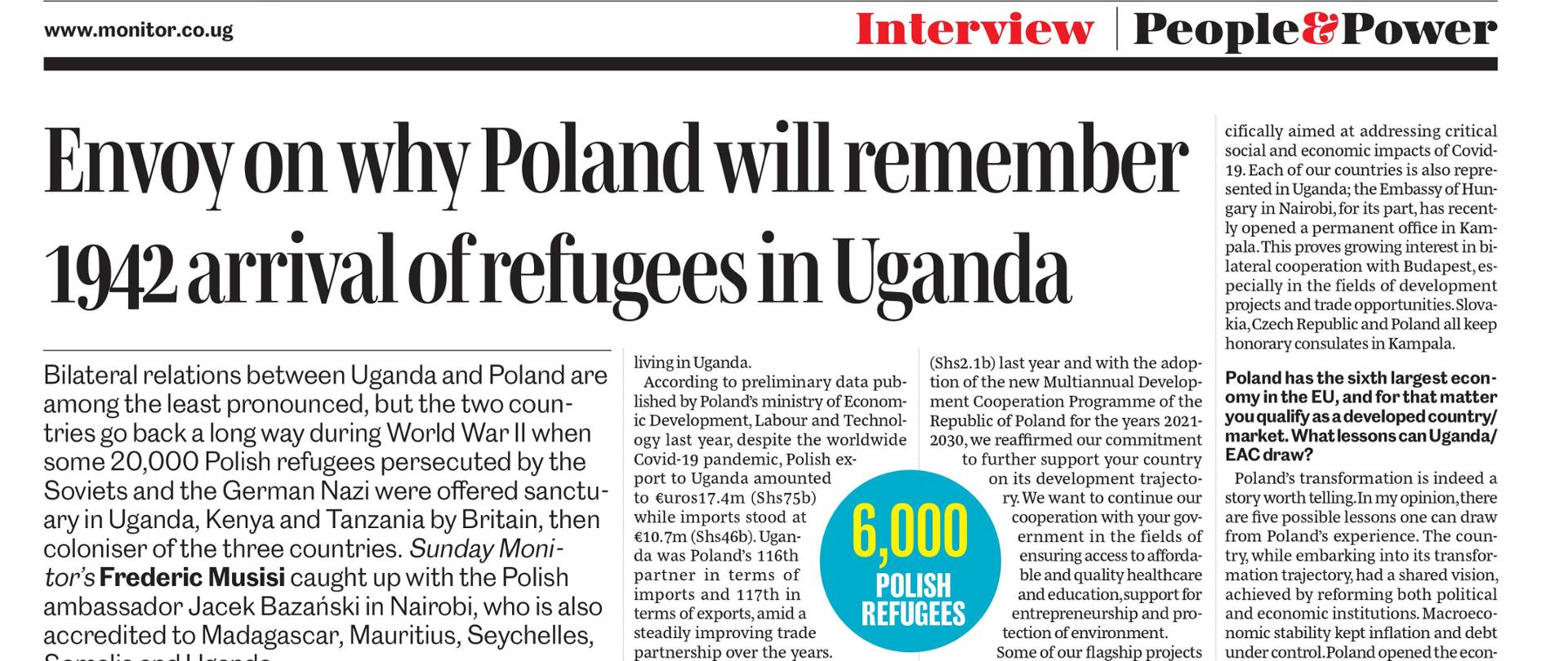 Wywiad z Ambasadorem Jackiem Bazańskim w ugandyjskim dzienniku Daily Monitor (publikacja 27.06.021)