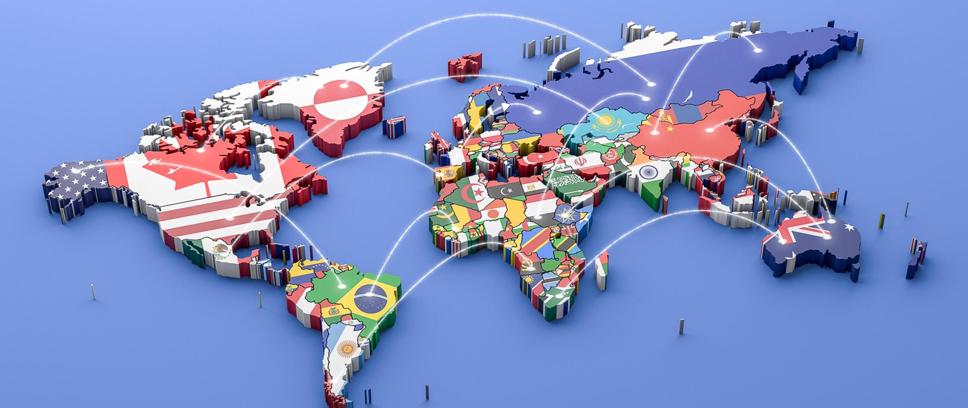 World map with all states and their flags,3d render