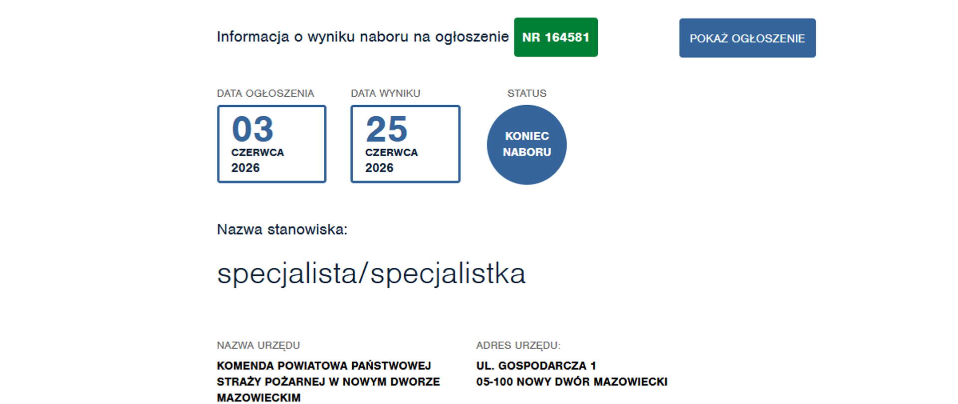 Ogłoszenie wyniku naboru na stanowisko Specjalista/Specjalistka
w Sekcji kadrowo-organizacyjnej
w Służbie Cywilnej – etap II rozmowa kwalifikacyjna
