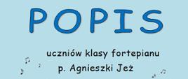 Na niebieskim tle czarne i niebieskie napisy informujące o koncercie