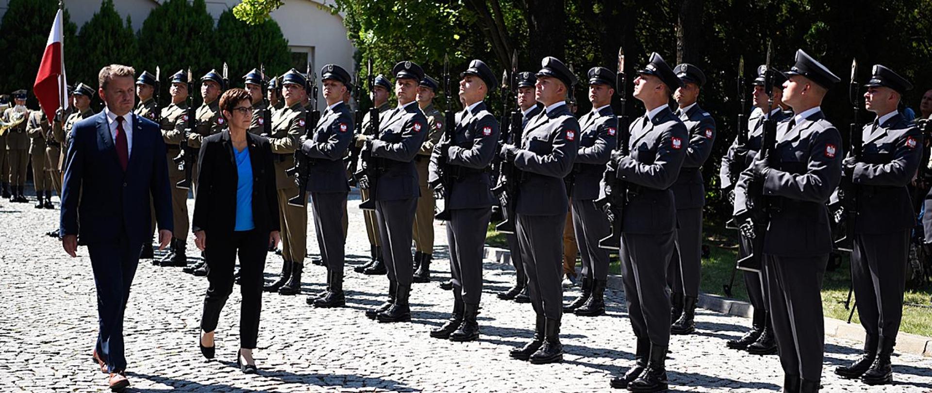 Meeting of the ministers of Poland and Germany who inspect Polish Honour Guard in front of Polish MOD building
