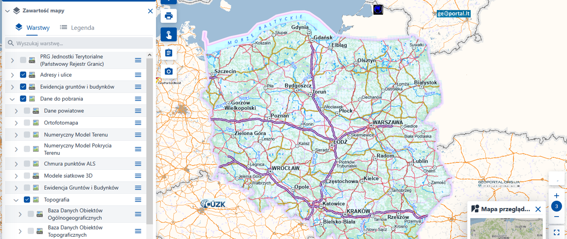 Ilustracja przedstawia zrzut ekranu modułu Pobierze dane serwisu geoportal.gov.pl