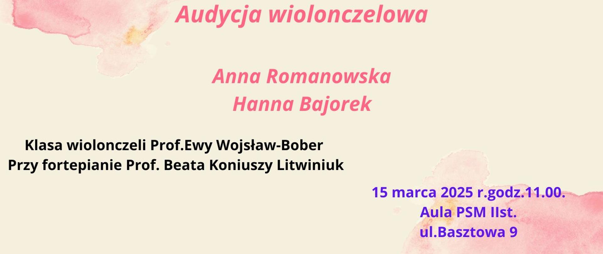 Audycja wiolonczelowa 15.03.2025 godz.11.00 beżowo-różowe tło