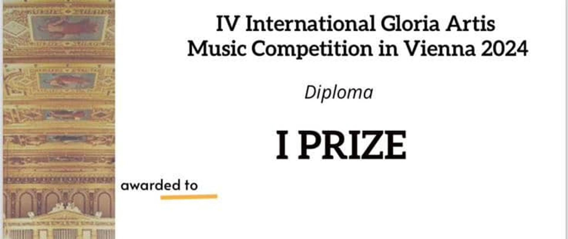 Dyplom IV Międzynarodowego Konkursu Muzycznego "Gloria Artis" w Wiedniu - Sophie Mytnik