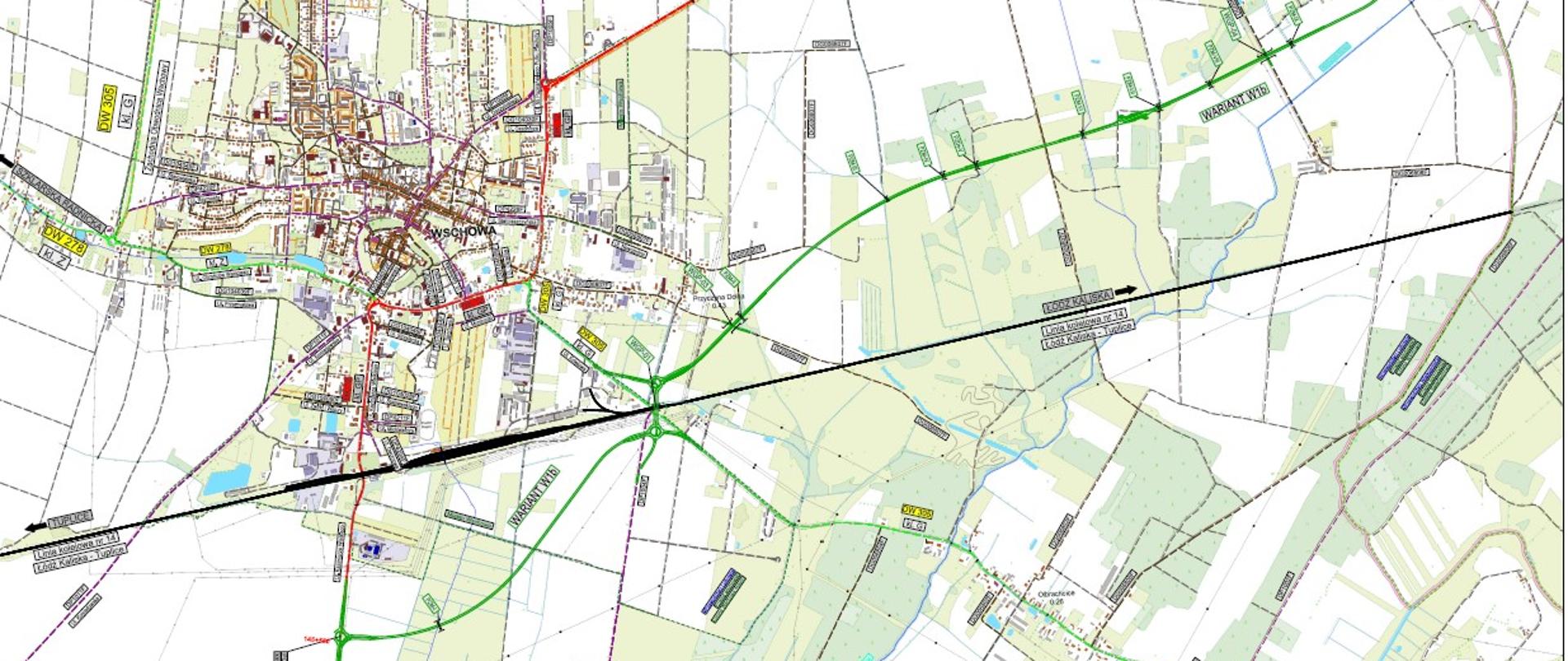 Przebieg nowej drogi na podkładzie mapowym.