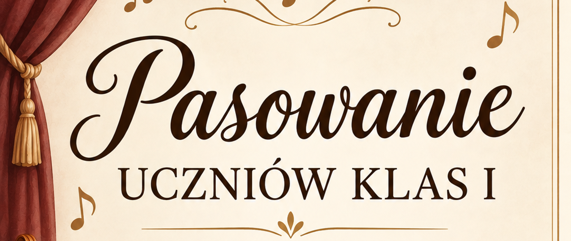 Plakat z informacją o pasowaniu uczniów klas pierwszych w dniu 22.10.2026r., o godz. 17:30 w PSM I stopnia w Brodnicy.
Uroczystość odbędzie się w sali koncertowej. 