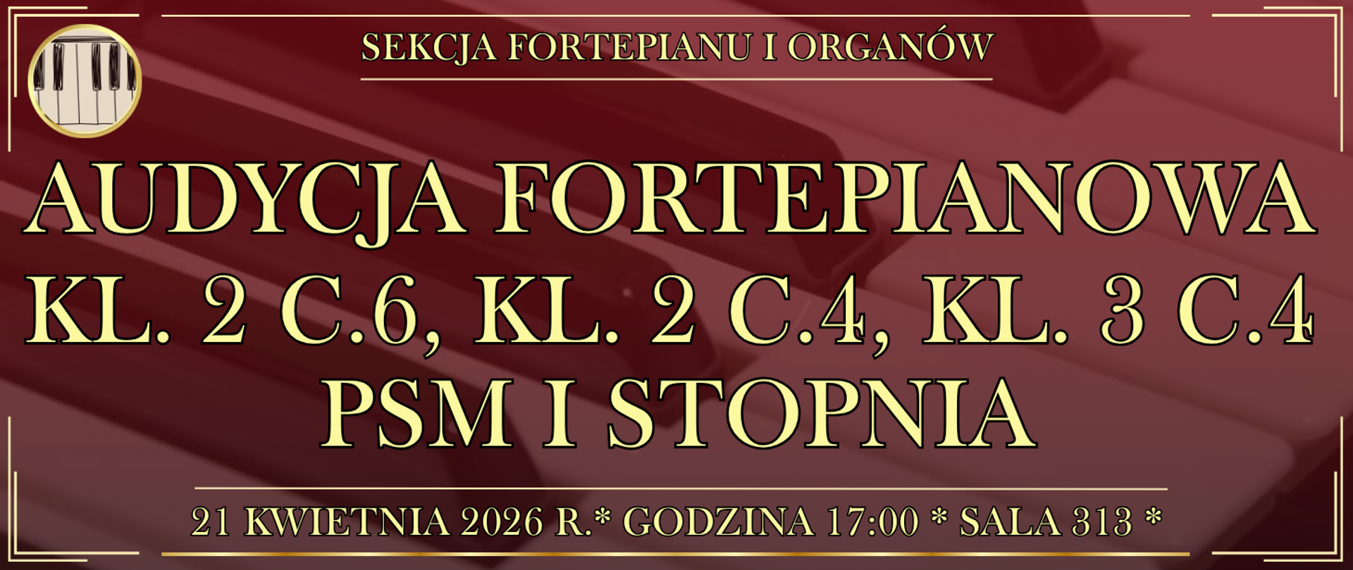 baner w tle klawiatura fortepianu oraz informacja o wydarzeniu