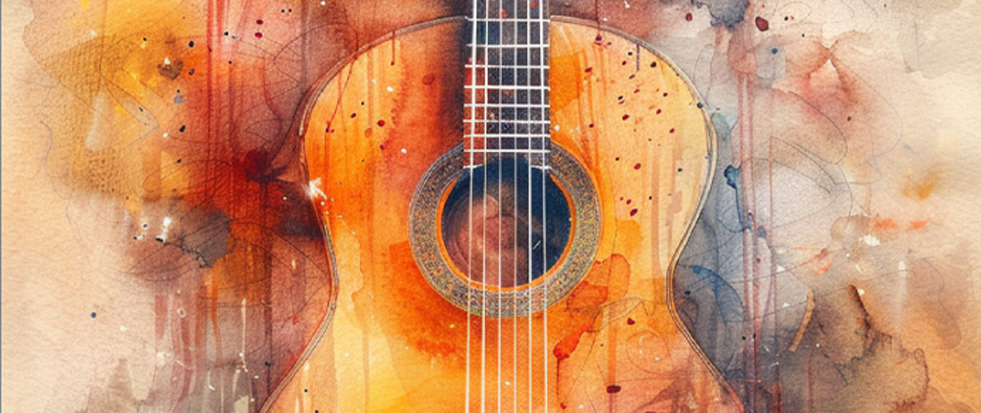 grafika przedstawia gitarę klasyczną w kolorach pastelowych