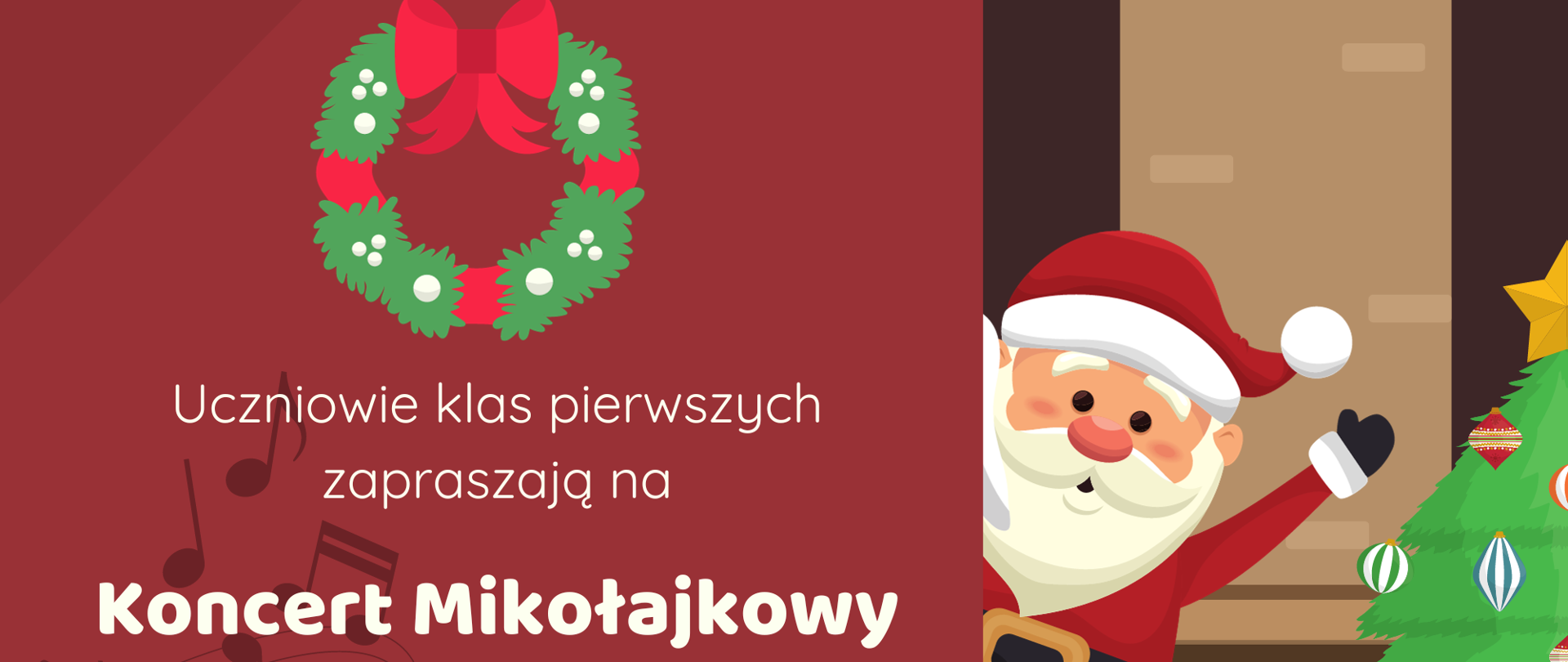 Plakat informujący o dacie i godzinie Koncertu Mikołajkowego.