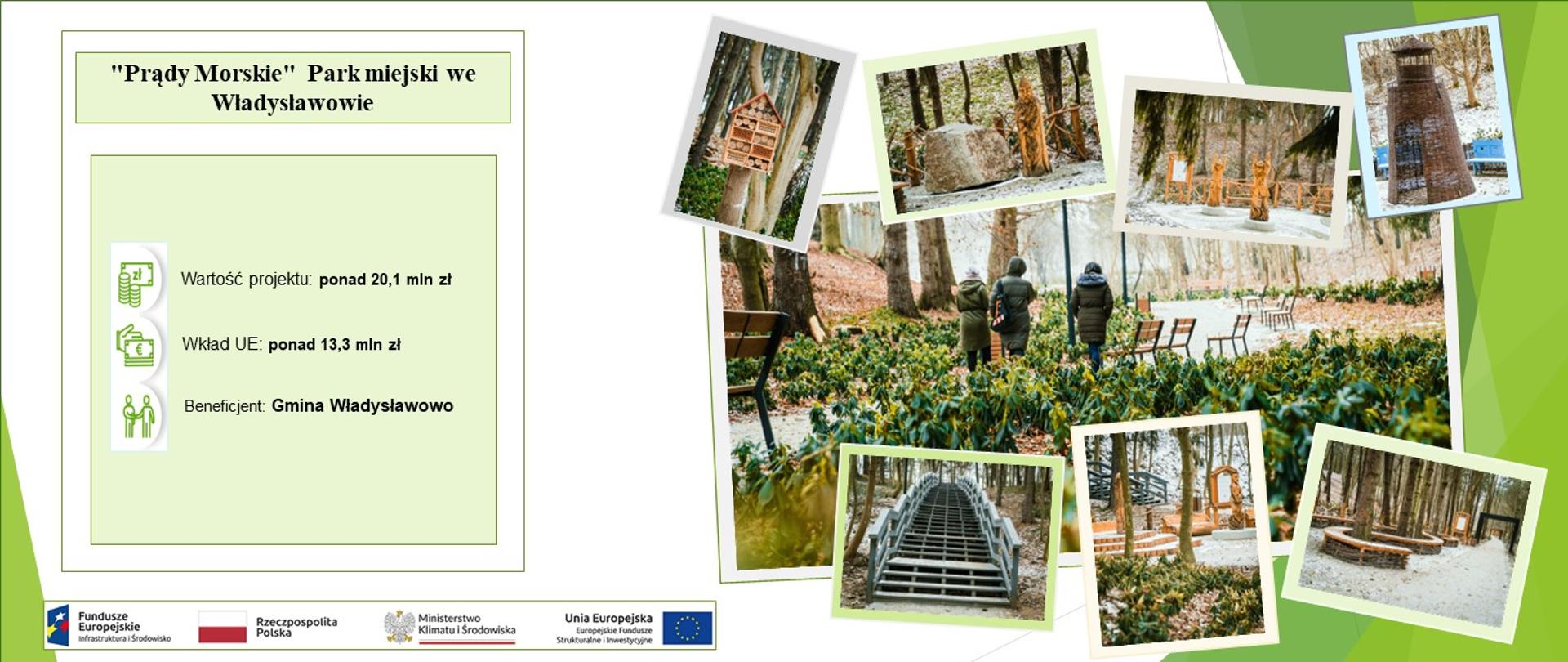 Grafika dotycząca projektu przedstawiająca najważniejsze informacje o projekcie (wartość projektu, wkład UE, nazwę beneficjenta) i zdjęcia projektu