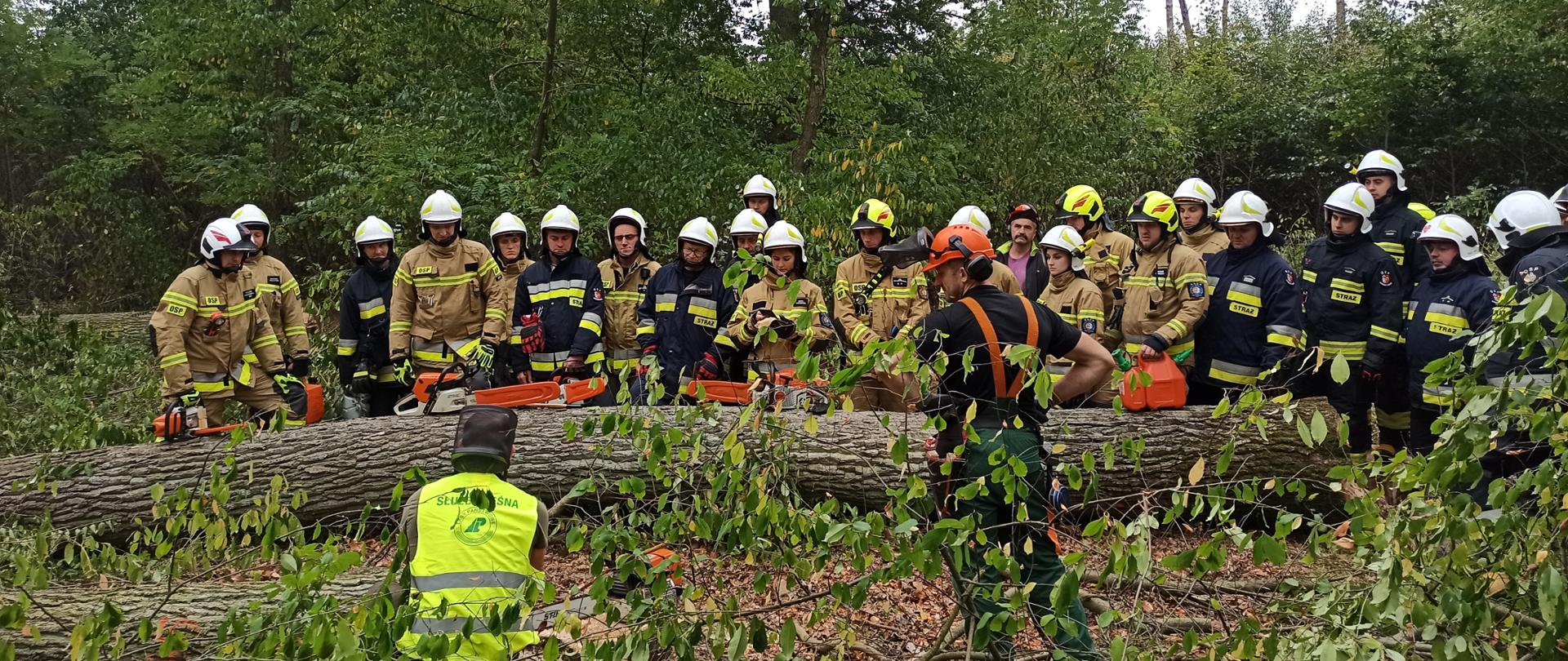 Zbiórka strażaków przed ćwiczeniami.