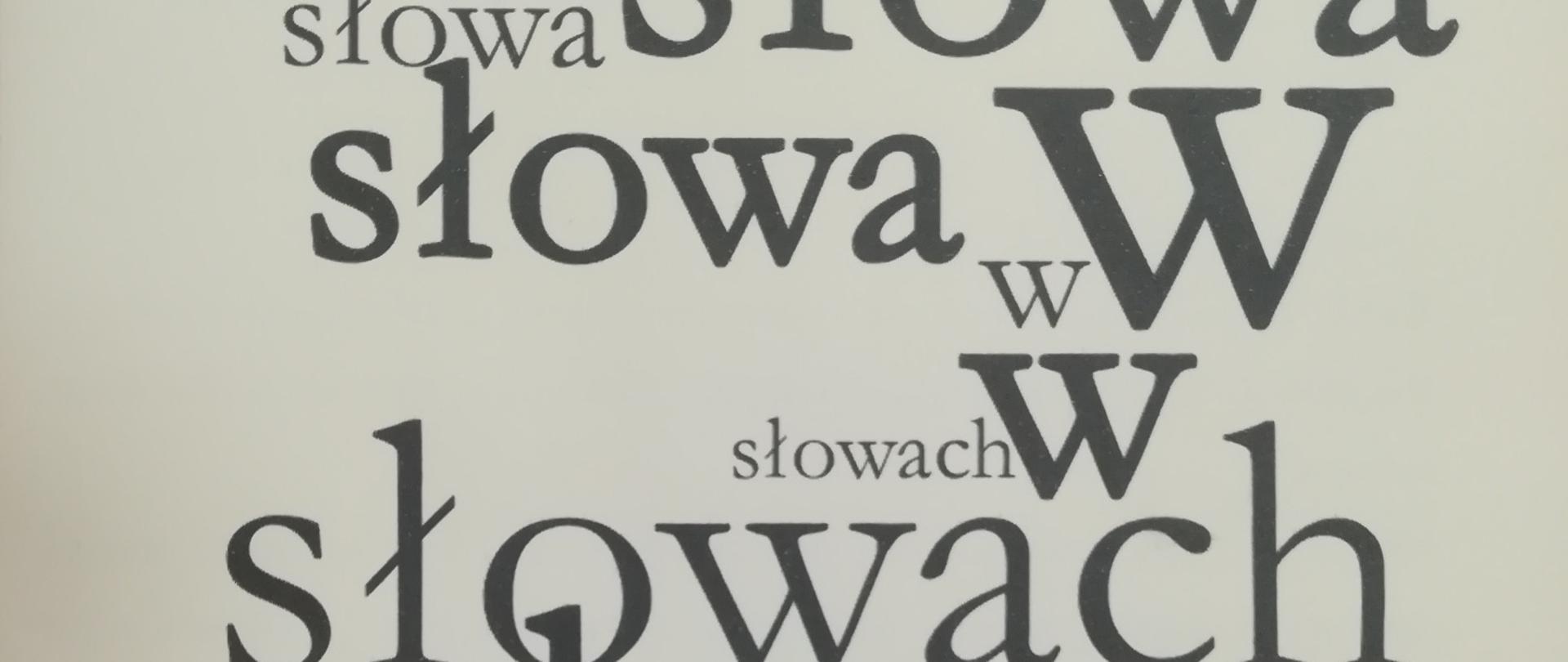 Plakat - czarny wyraz słowa oraz wyrażenie w słowach wielokrotnie powtórzone na beżowym tle