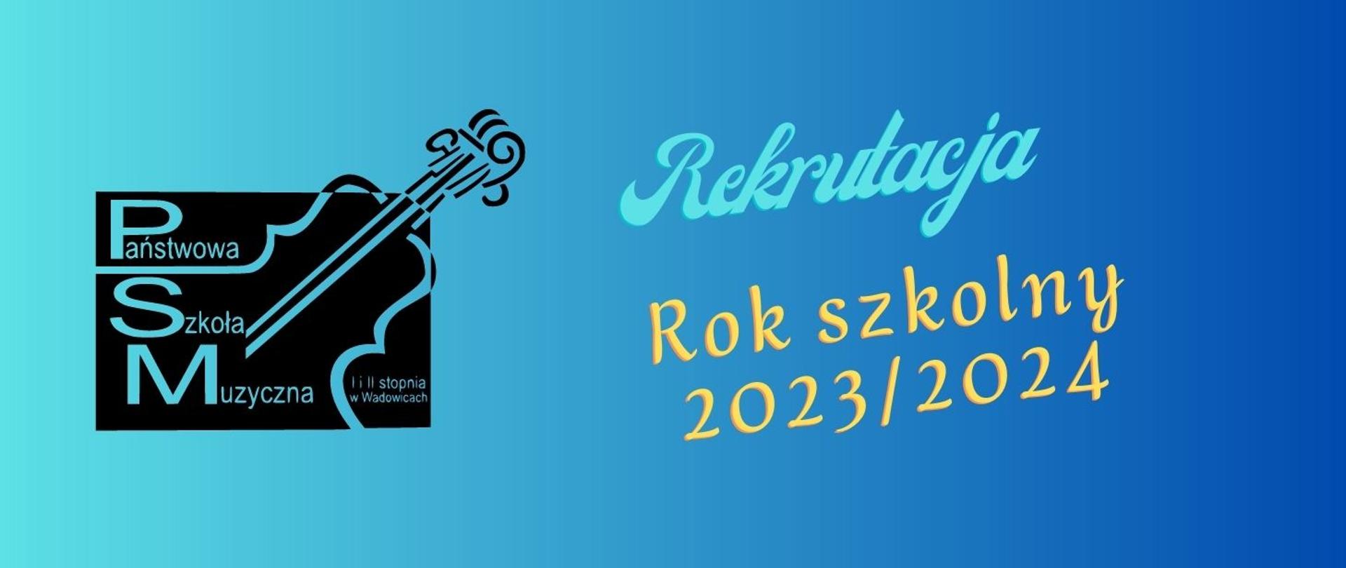 Rekrutacja na rok szkolny 2023-2024, tło zawierające logo szkoły.