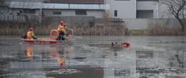 Funkcjonariusze podejmują próbę ewakuacji poszkodowanego z wody