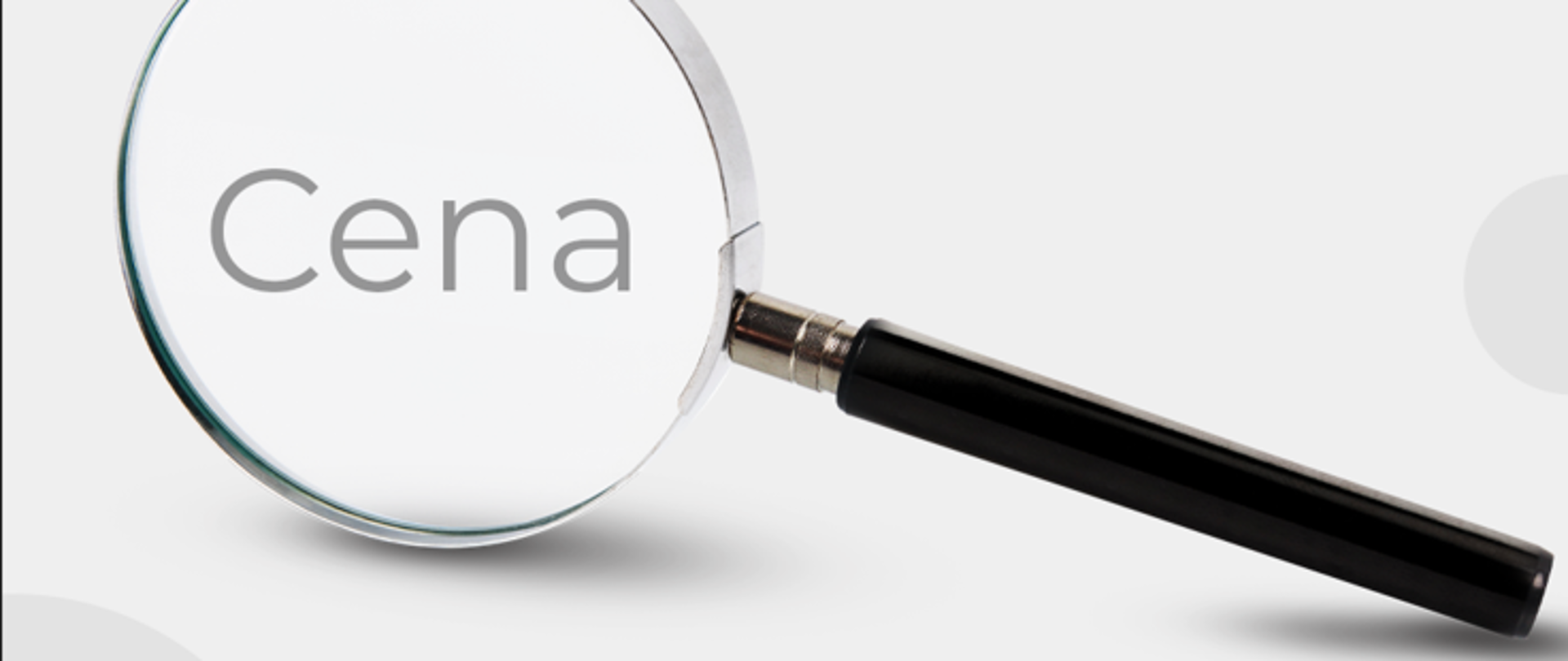 Lupa na białym tle, na szkle napis Cena. 