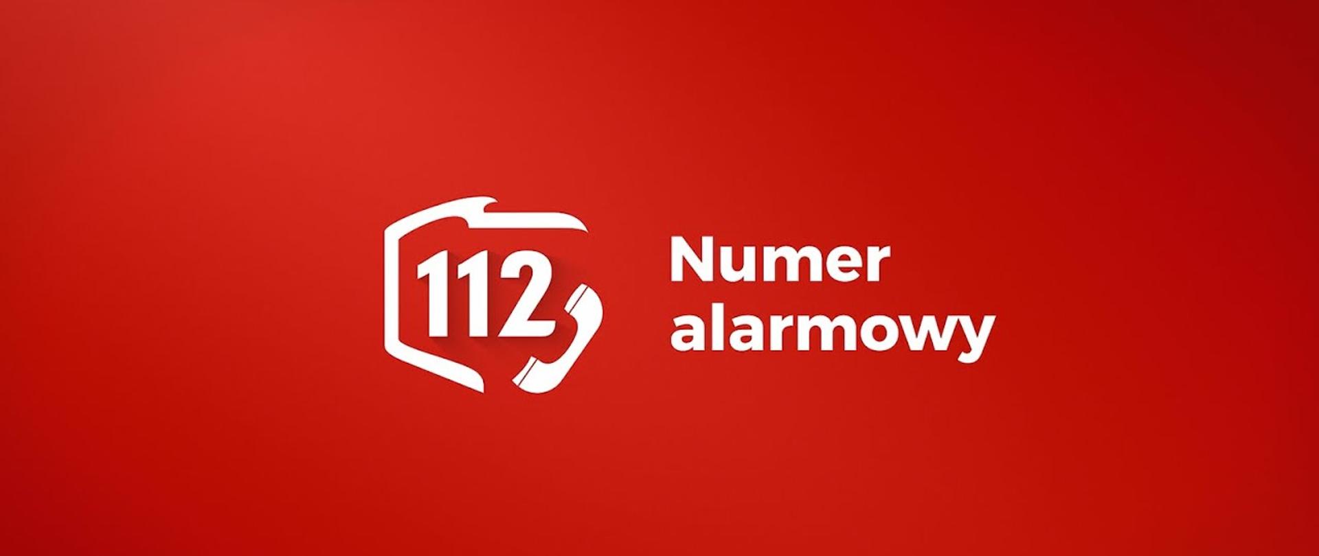 Czerwone logo ogólnoeuropejskiego numeru alarmowego 112 - numer 112 na czerwonym tle.