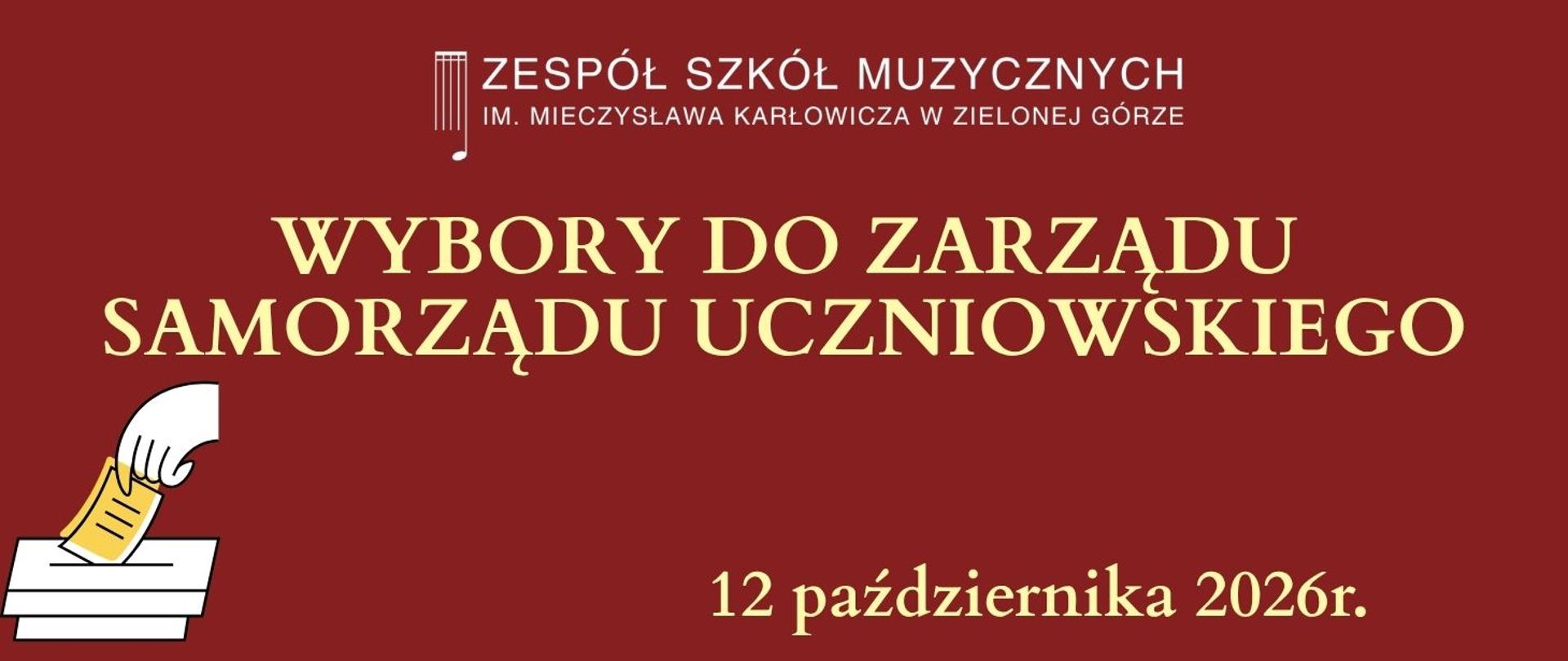 Czerwony baner z dużym białym napisem: 12 października 2026. Wybory do Zarządu Samorządu Uczniowskiego