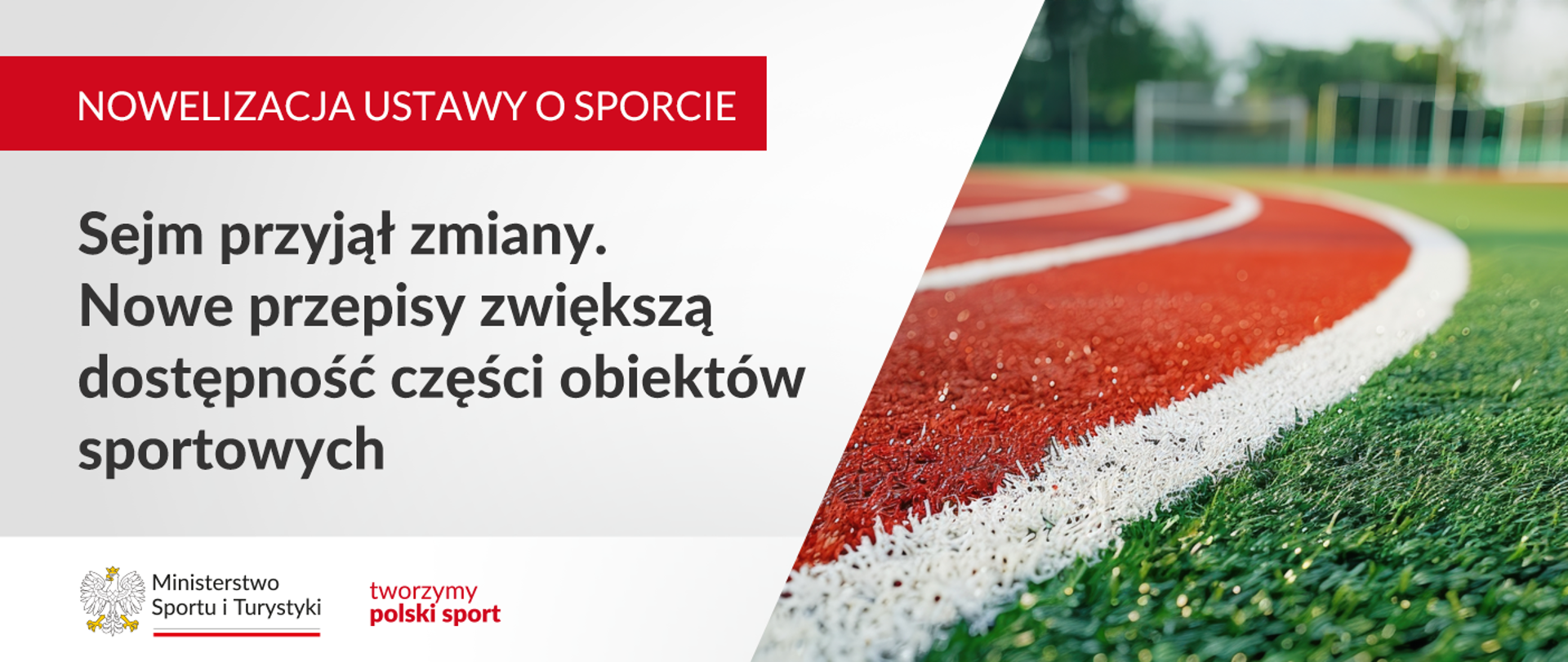 Grafika informująca o tym, że nowelizacja ustawy o sporcie została przyjęta przez Sejm.