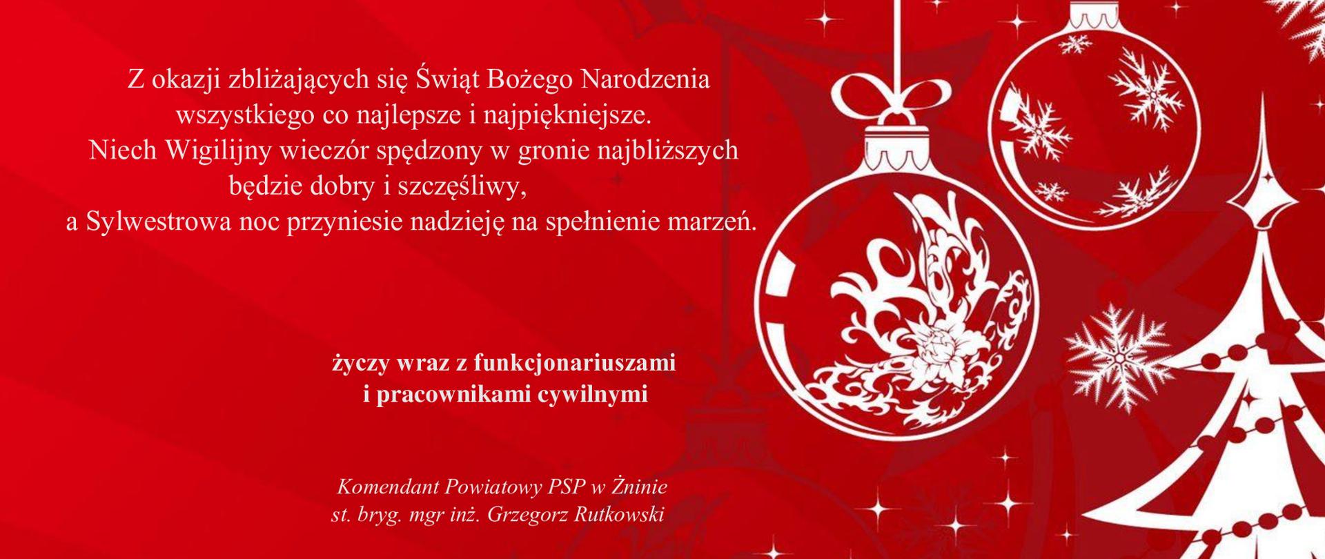 zdjęcie przedstawia kartkę z zamieszczonymi życzeniami świątecznymi z okazji Świąt Bożego Narodzenia. Życzenia składa Komendant Powiatowy Państwowej Straży Pożarnej wraz z funkcjonariuszami i pracownikami cywilnymi 