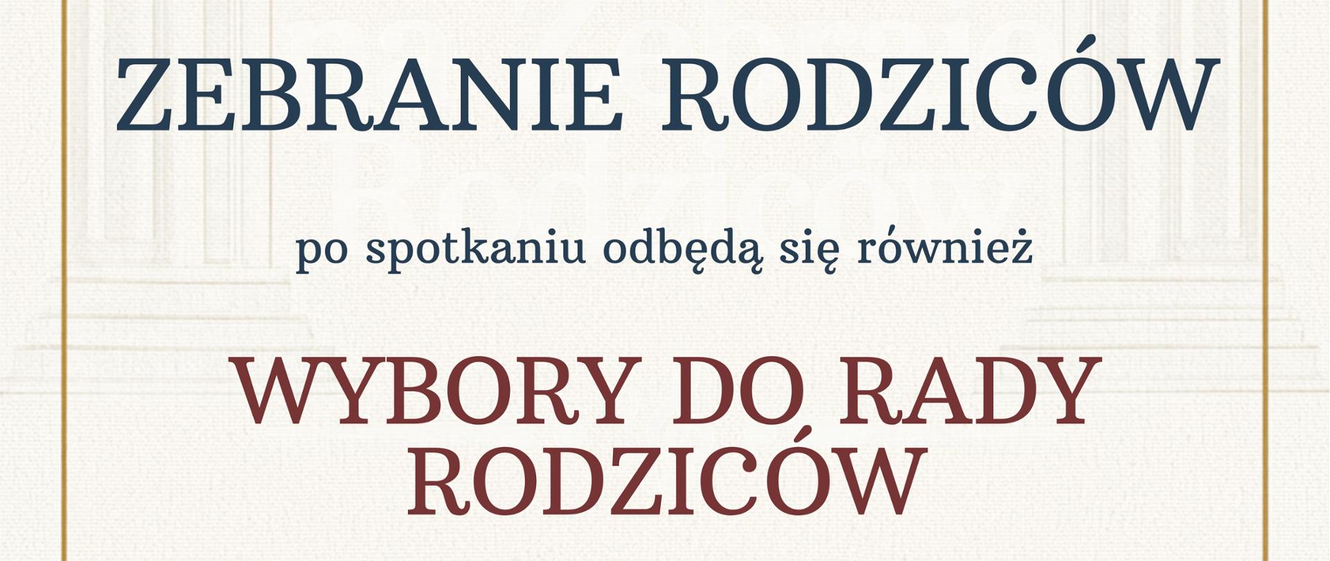 granatowe i bordowe litery na beżowym tle 
