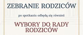 granatowe i bordowe litery na beżowym tle