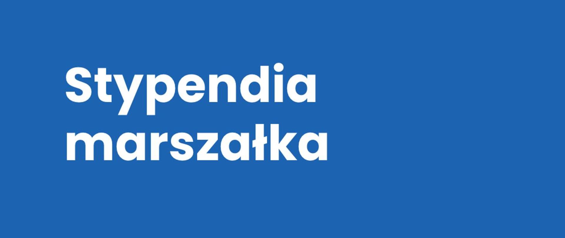Na niebieskim tle białymi literami napis Stypendia marszałka