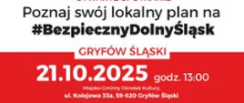plakat dot. otwartego spotkania dla mieszkańców powiatu lwóweckiego organizowanego w ramach inicjatywy #BezpiecznyDolnyŚląsk.