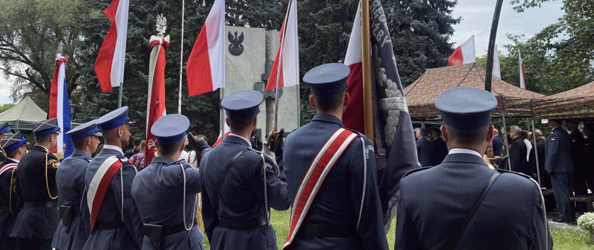 Podkarpaccy policjanci z flagai i sztandarami