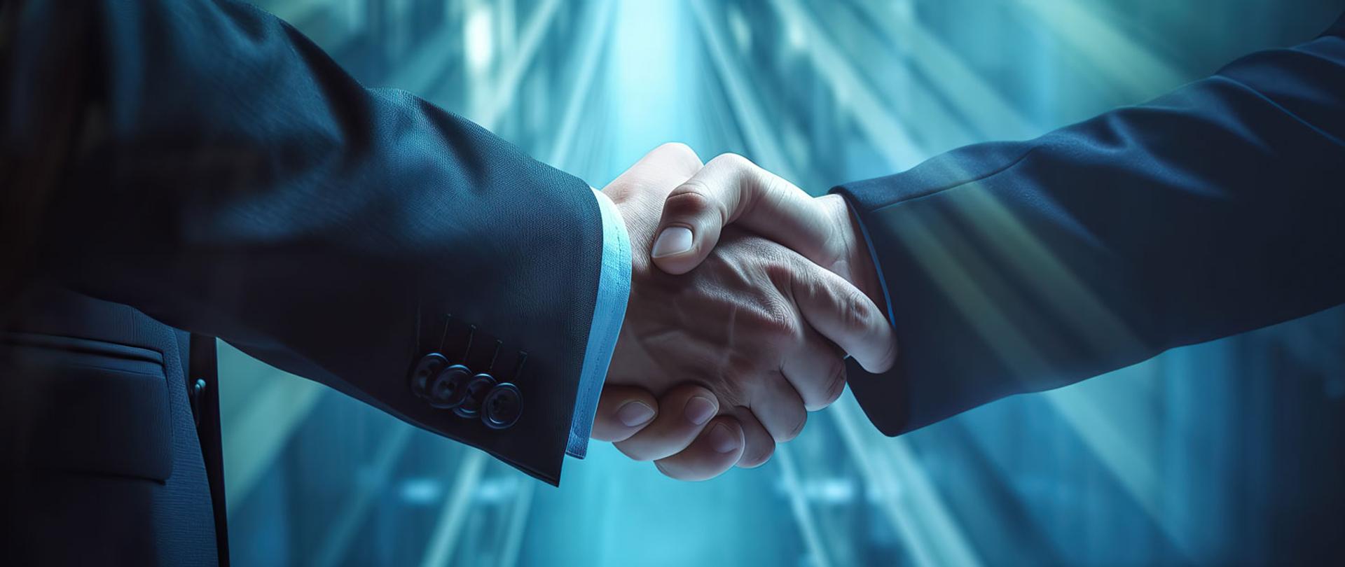 Dwóch mężczyzn podaje sobie ręce. 