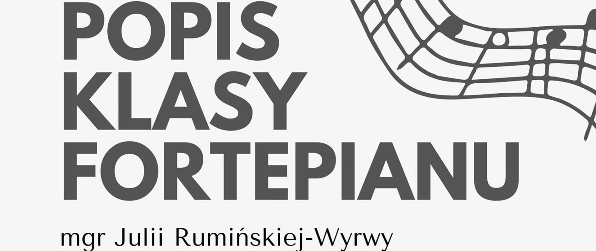 Na jasnym tle plakatu znajdują się różne akcenty muzyczne w postaci pięciolinii, wartości rytmicznych, fortepianu. W środkowej części plakatu znajdują się informacje dotyczące wydarzenia. 