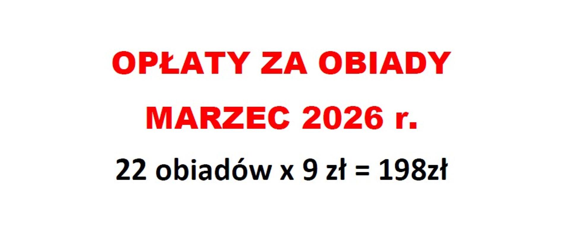 Opłaty za obiady w miesiącu marzec 2026