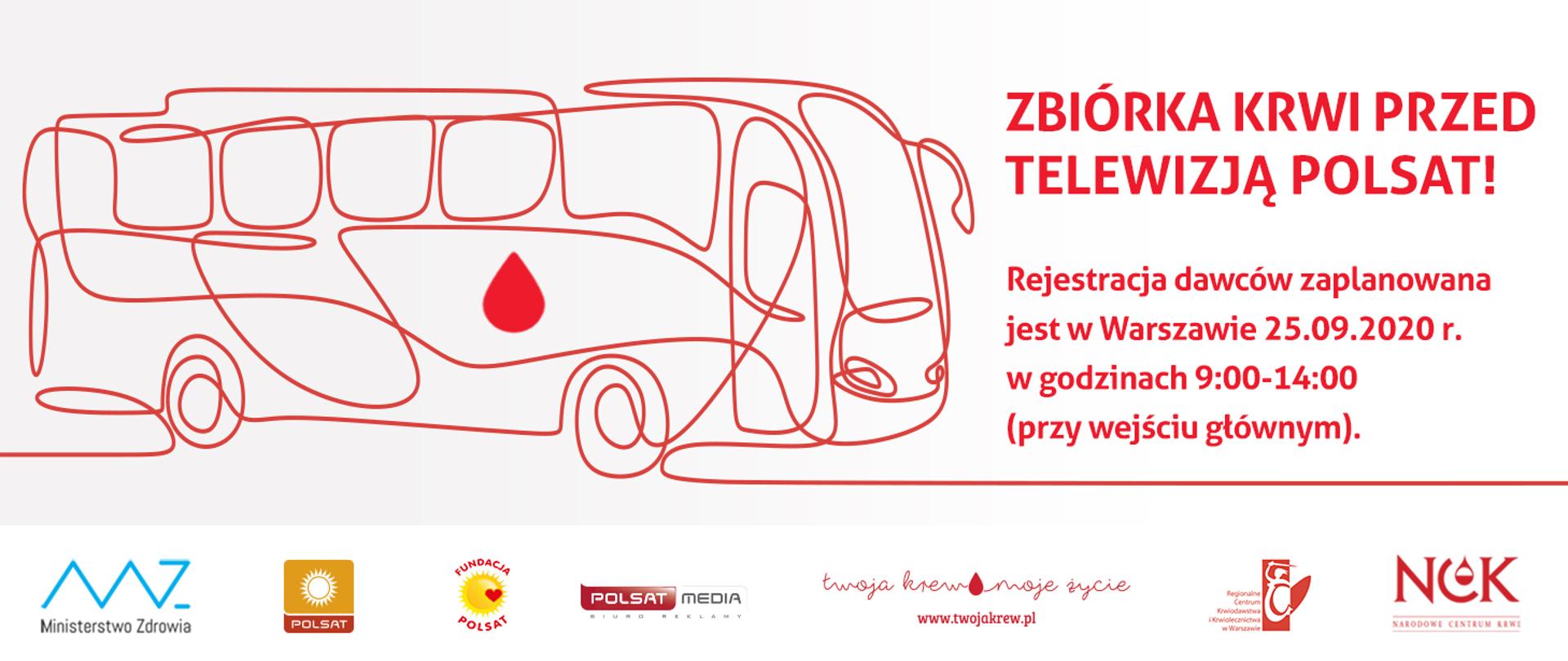 informacja o planowanej zbiórce krwi organizowanej we współpracy z telewizją Polsat w dniu 25 września 2020 r.