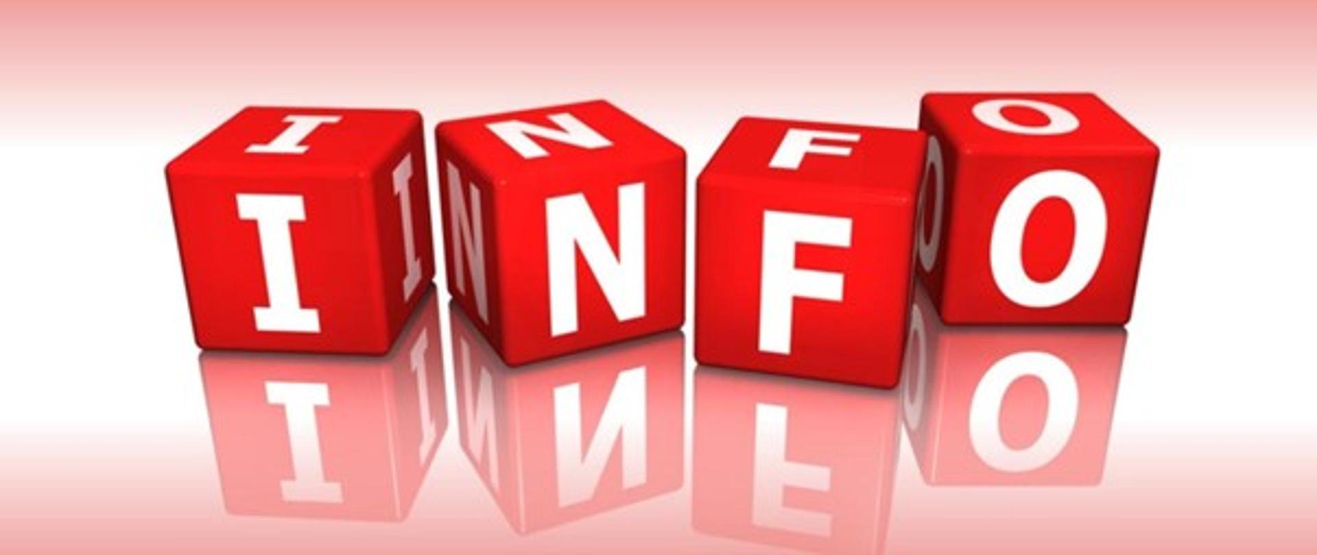 Napis INFO na czerwonych kostkach