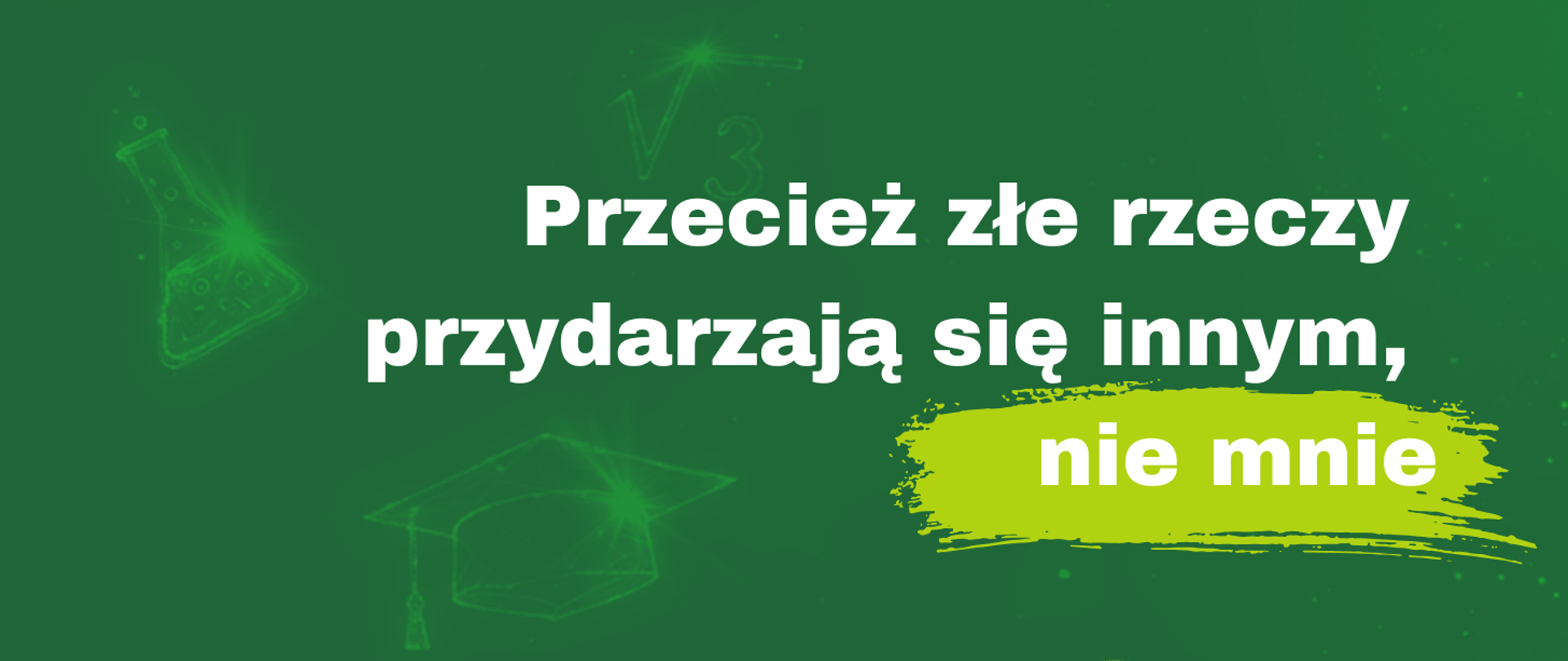 banner z ikonami w kształcie biretu, menzurki i hasłem