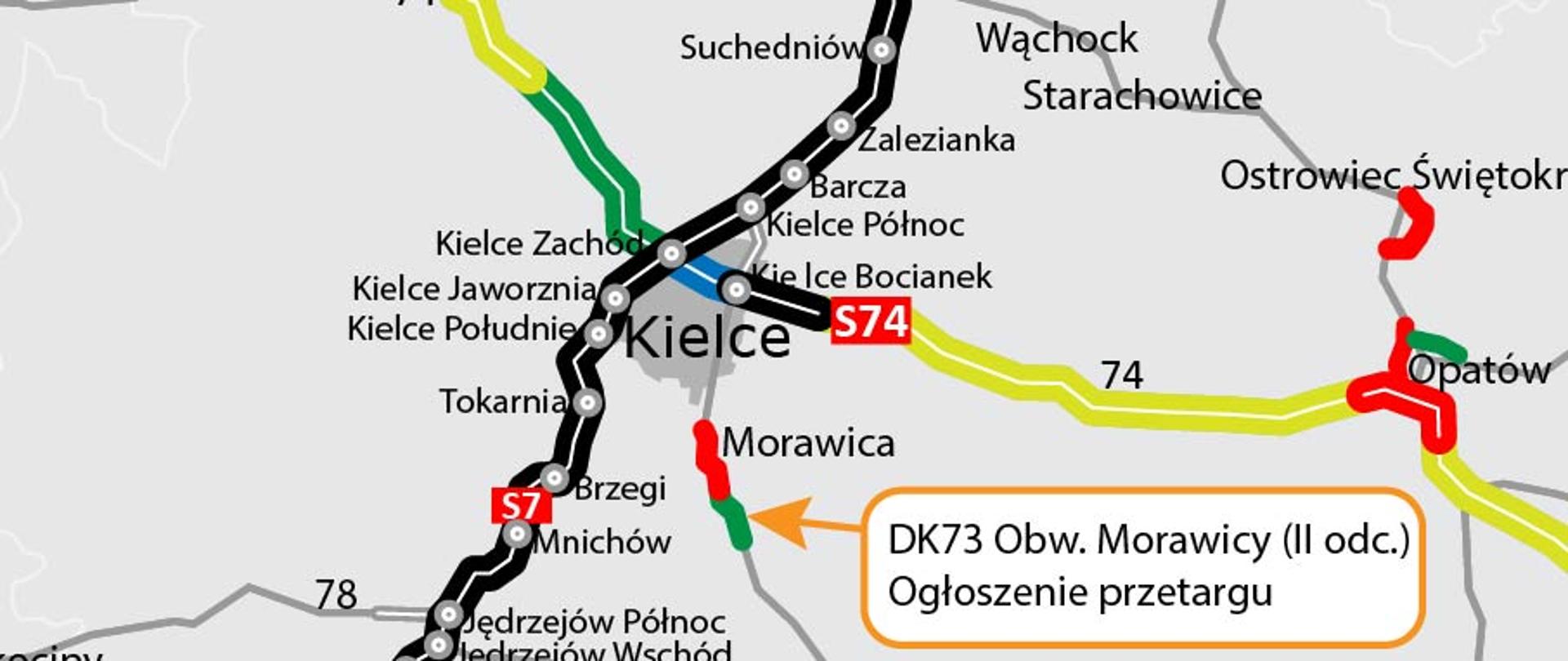 Mapa obw. Morawicy (II odc.) w ciągu DK73