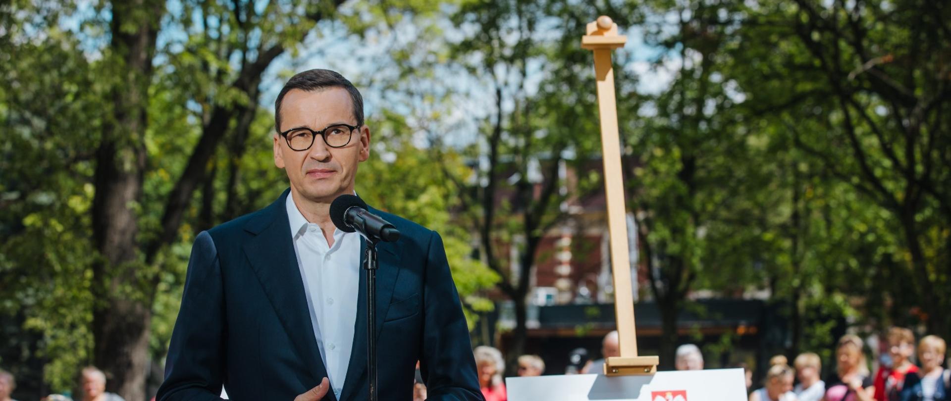 Prime Minister Mateusz Morawiecki during his speech in Ruda Śląska.