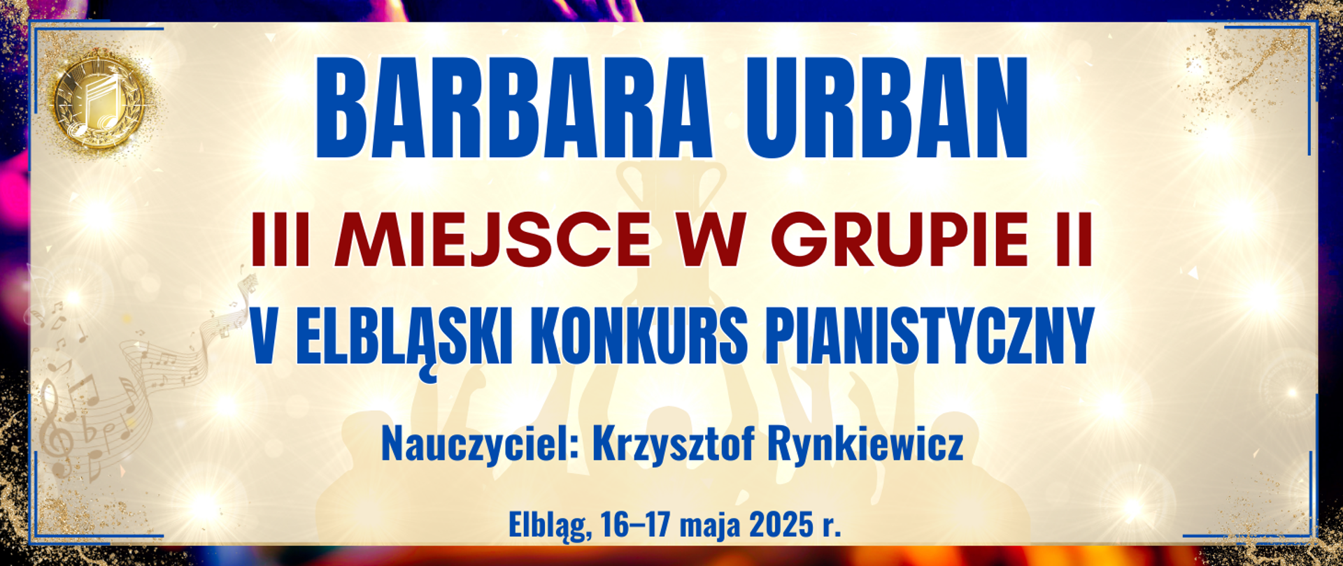 baner z ciemną kolorową ramką, jasne tło w środku z informacją o wyróżnieniu