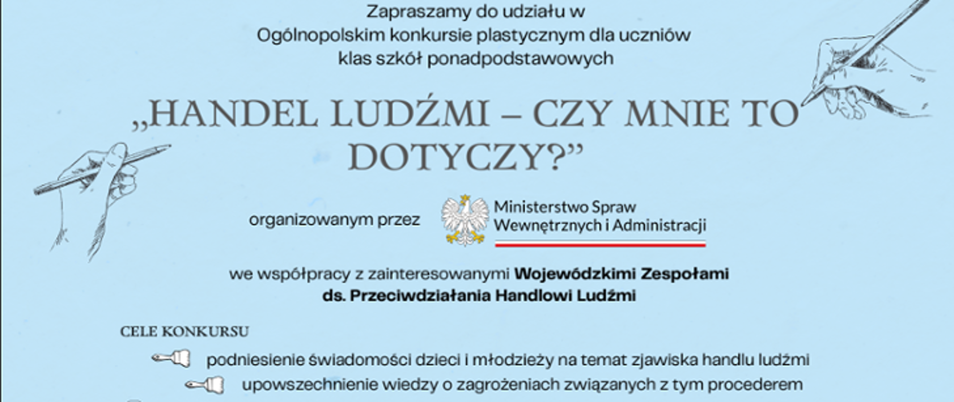 grafika zachęcająca do udziału w konkursie plastycznym pt. handel ludźmi - czy mnie to dotyczy?
