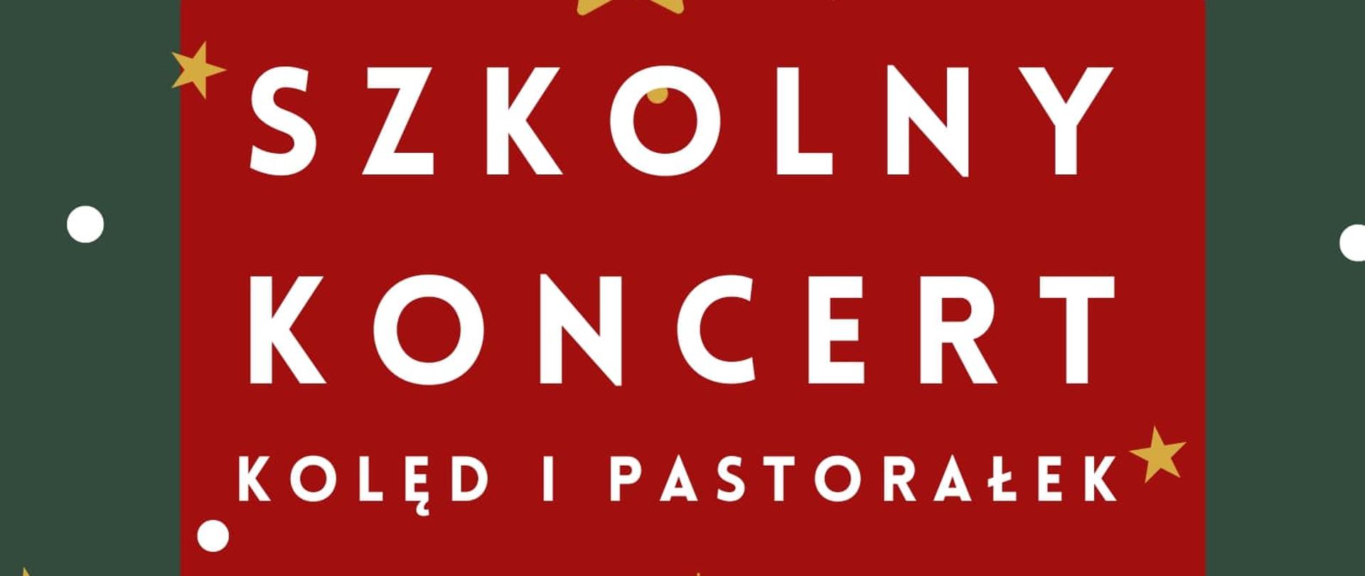Plakat wykonany na zielonym tle. Na czerwonym widoczny jest napis koncertu. Po bokach widoczne są złote gwiazdki, choinki i prezenty.