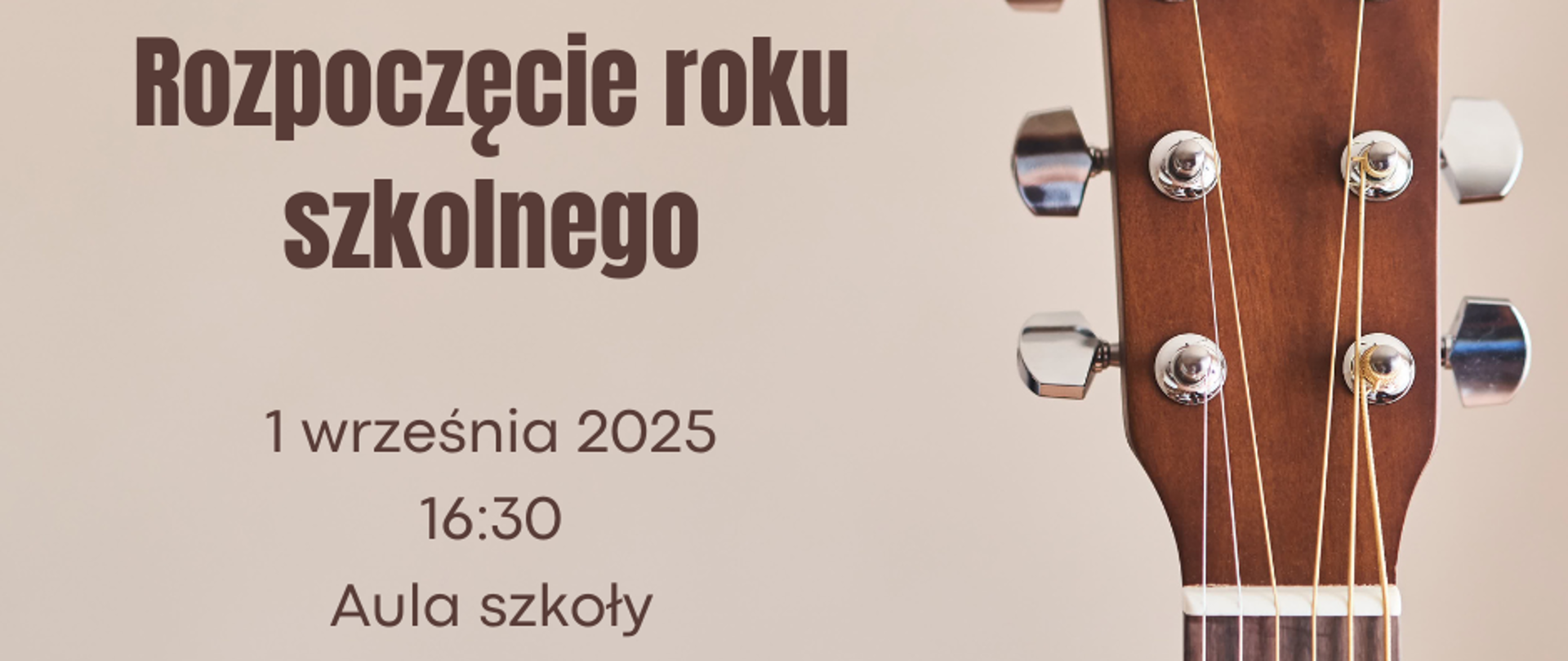 Brązowe litery na beżowym tle, gryf od gitary