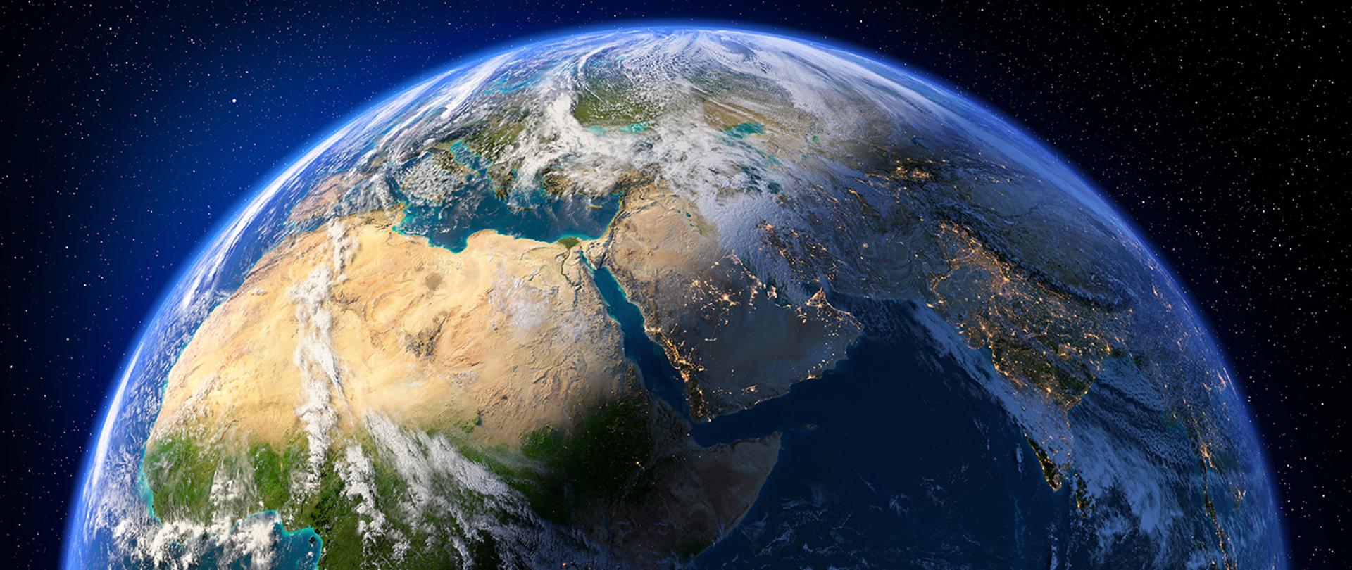 Planet Earth with detailed relief and atmosphere. Day and Night. East Africa and Middle East. 3D rendering. Elements of this image furnished by NASA