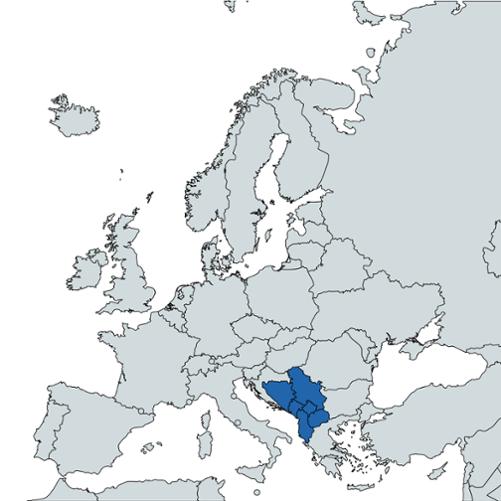 mapa Europy z zaznaczonymi państwami Bałkanów Zachodnich